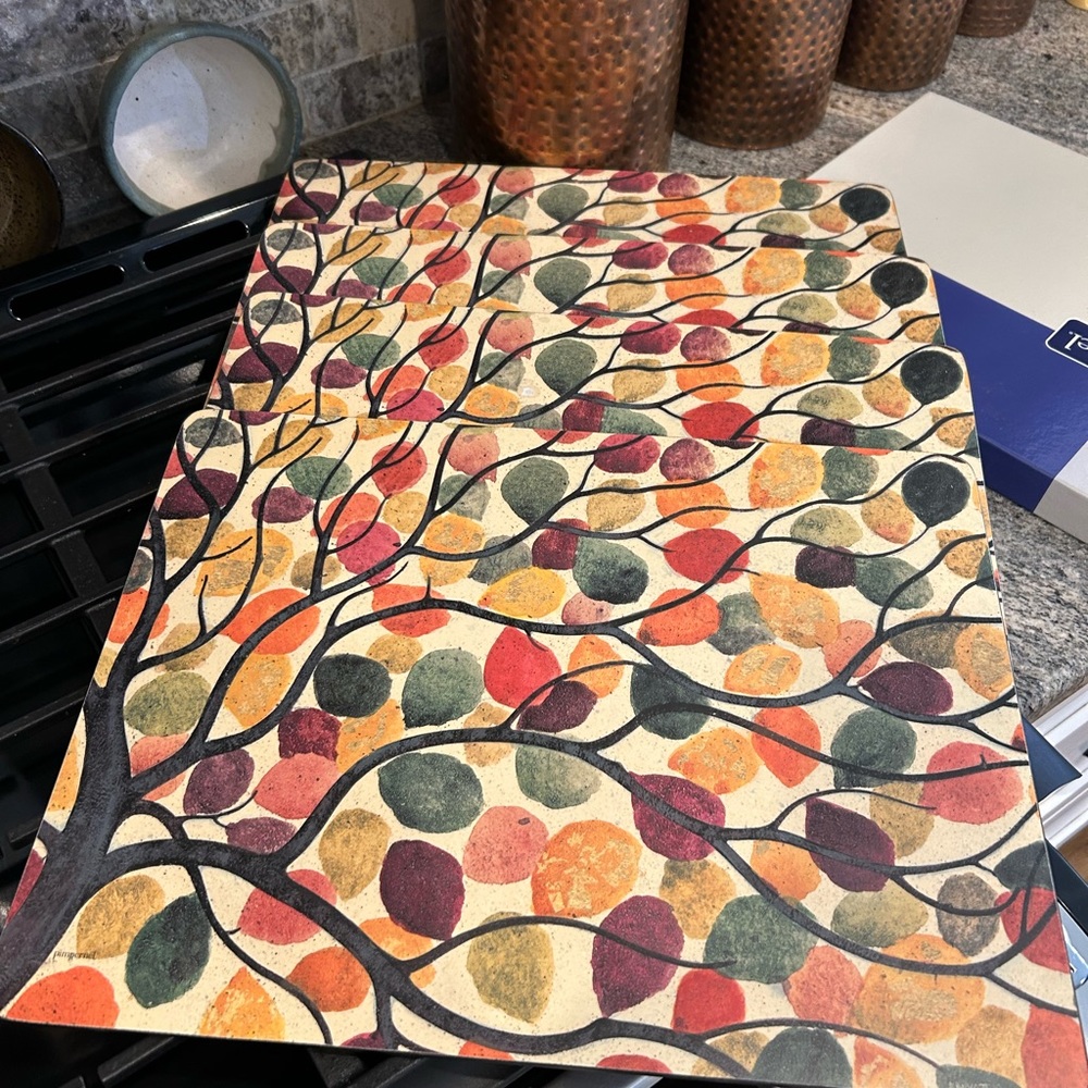 Dancing branches, pimpernel placemats. Set of four.last 2 pics show small spots